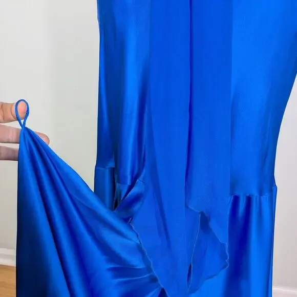 Vintage Cache Prom Dress Maxi Gown 4 Blue Y2K Silk Satin Movie Star Slip Glam